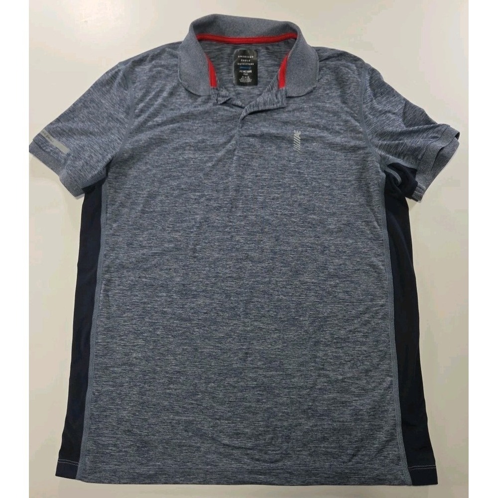 American Eagle Outfitters AE Active Flex Men's Blue Heathered Polo Shirt Medium